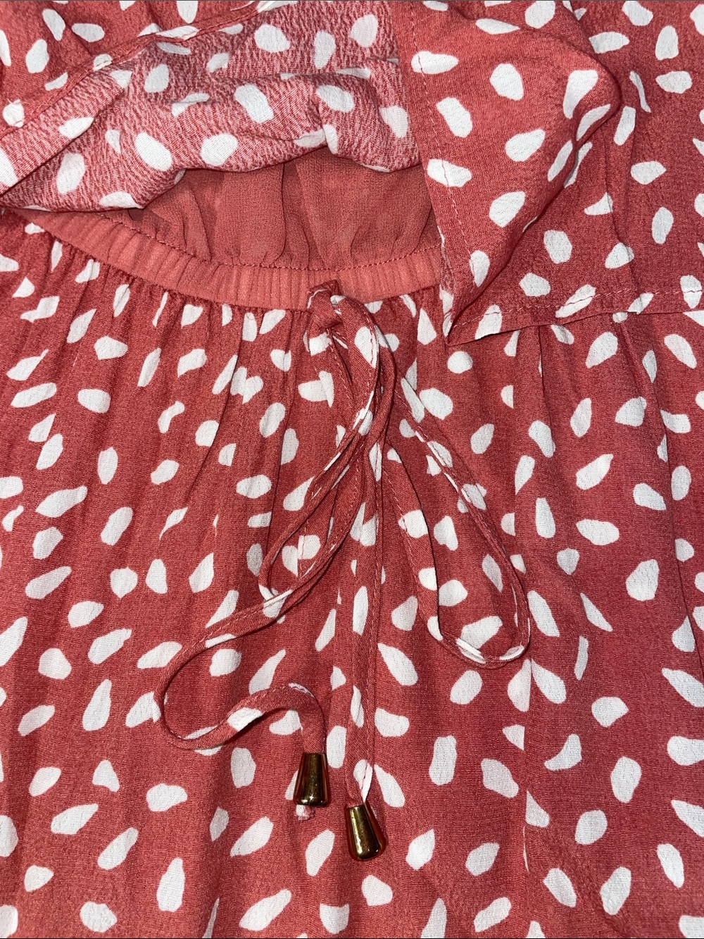 Strapless Romper Ruffle Bodice Tie Waist Mauve White Dots Woman’s Size L | EUC - Picture 4 of 6